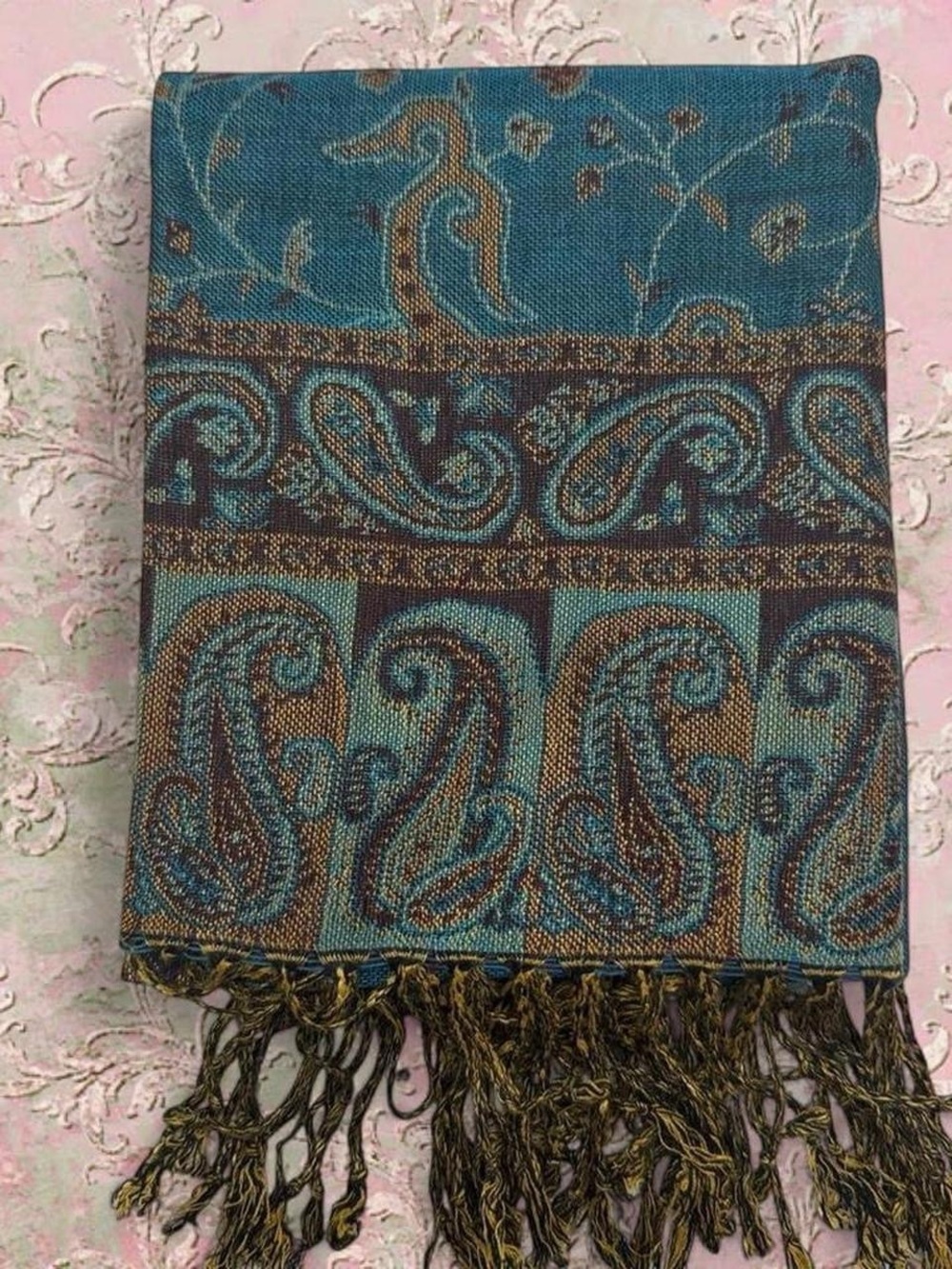 New | Teal/Copper Pashmina Shawl